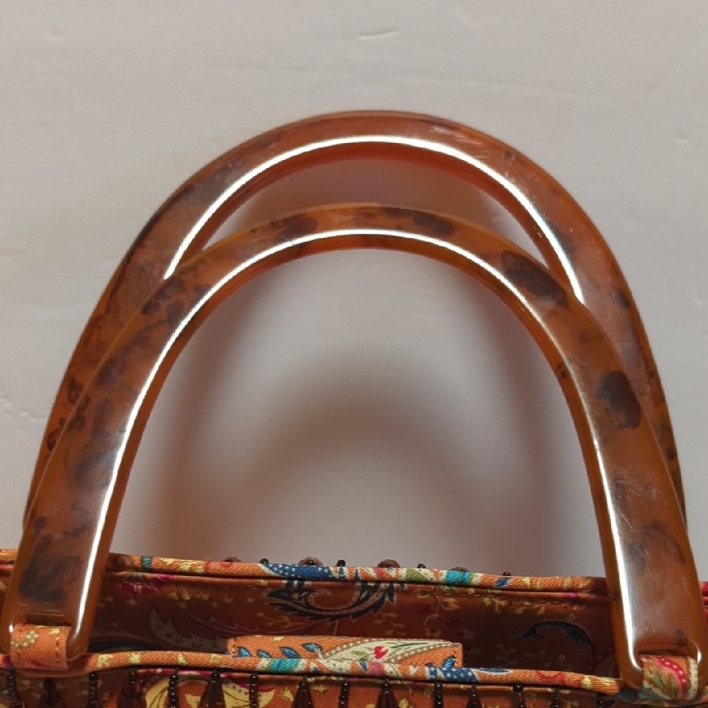 Talbots Purse Paisley faux Tortoise Shell handles & Beads - Picture 7 of 13
